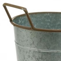 Planter with handles, metal container for planting, plant pot silver, brown Ø24cm H32.5cm