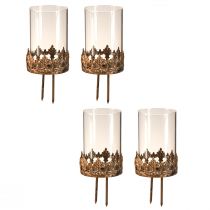 Product Tealight holder with glass for sticking antique look gold Ø5.5cm 4pcs
