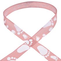 Product Gift ribbon baby feet decoration baptism ribbon pink 25mm 16m