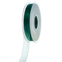 Product Organza ribbon green gift ribbon woven edge fir green 15mm 50m