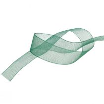 Product Organza ribbon green gift ribbon woven edge fir green 15mm 50m