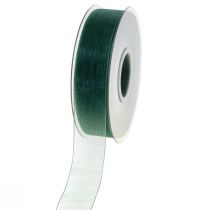 Product Organza ribbon green gift ribbon woven edge fir green 25mm 50m