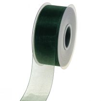 Product Organza ribbon green gift ribbon woven edge fir green 40mm 50m