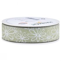 Product Gift ribbon green flowers ribbon pastel 25mm 18m