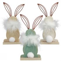 Product Decorative Rabbit Wooden Rabbit with Feathers Easter Decoration H17.5cm 3 pcs
