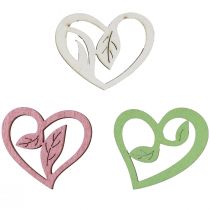Product Wooden hearts decorative hearts wood pink green white 5.5cm 18pcs