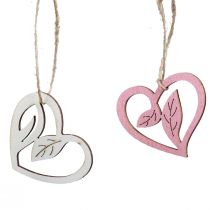 Product Wooden hearts decorative hearts wood pink green white 5.5cm 18 pcs
