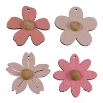 Product Wooden flowers hanging decoration wood summer decoration pink 4.5cm 24pcs