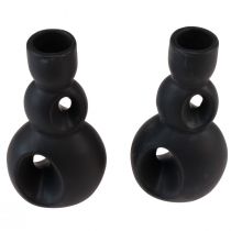 Product Candle Holder Ceramic Candlestick Black Modern H16cm 2pcs