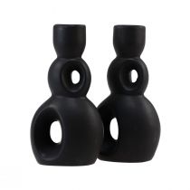 Product Candle Holder Ceramic Candlestick Black H13cm 2 Pcs