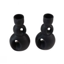 Product Candle Holder Ceramic Candlestick Black H13cm 2 Pcs
