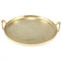 Tray round gold metal tray with handle 38×35×6.5cm