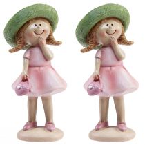 Product Decorative figures girl with hat pink green 6.5x5.5x14.5cm 2pcs