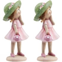 Product Decorative figures girl with hat pink green 6.5x5.5x14.5cm 2pcs