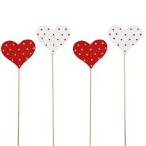 Hearts red and white dotted flower plugs wood 6×5cm 18pcs