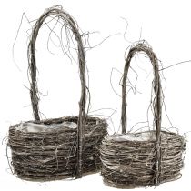 Plant basket basket with handle oval elm white 28/22cm set of 2
