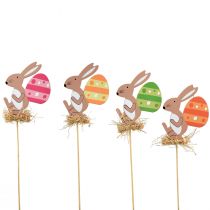 Product Flower plug wooden Easter bunny with egg colored 9.5cm 12pcs