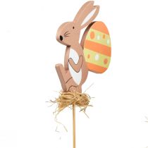 Product Flower plug wooden Easter bunny with egg colored 9.5cm 12pcs