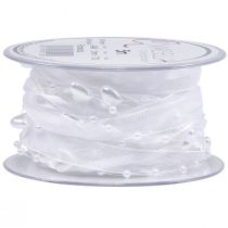 Product Wedding decoration organza ribbon white 10mm x 5m with hearts &amp; pearls