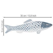 Product Wooden fish in blue and white, fish decoration, wood flour, 35cm, 1 piece