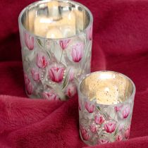 Product Decorative glass lantern with tulip design for springtime home accents, 8cm, 4 pieces.