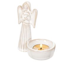 Product White Ceramic Angel Figurine with Round Tealight Holder, 10 cm, Set of 3