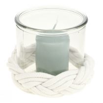 Lantern glass macrame white braided Ø13cm H10cm