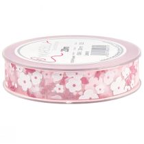 Product Organza ribbon pink with flowers gift ribbon 20mm 20m