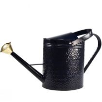 Product Decorative watering can, vintage blue and gold checkered metal, retro design for indoor use, garden, or balcony, 65cm