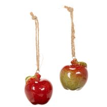 Product Ceramic Hanging Apple Autumn Decoration 5cm Set of 4