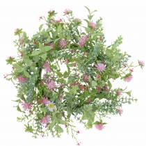 Meadow wreath with clover flocked pink, green Ø30cm