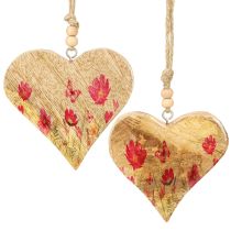 Product Wooden Heart Pink Flowers Hanging Ornaments 9.5×9cm 4pcs