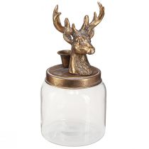 Product Antique candle holder glass deer head gold metal 26cm