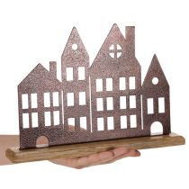 Product House row decoration, metal with wooden base, 30cm