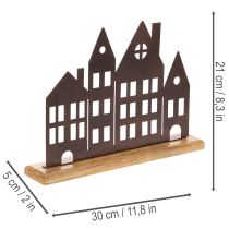 Product House row decoration, metal with wooden base, 30cm