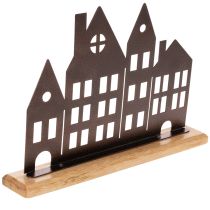Product House row decoration, metal with wooden base, 30cm