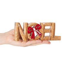 Product Wooden Noel Sign with Red Bow, 18cm, Christmas Decoration