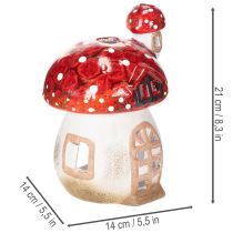Product Deko Mushroom House for Tealight, Hand-Painted Ceramic, Red and White, 21cm