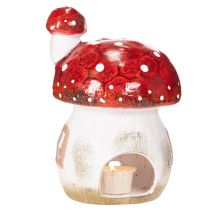 Product Deko Mushroom House for Tealight, Hand-Painted Ceramic, Red and White, 21cm