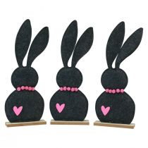 Product Table decoration Easter bunny decoration felt black with heart 45cm 3pcs