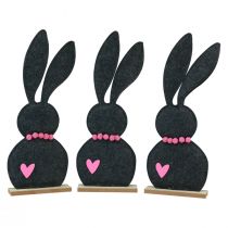 Product Table Decoration Easter Bunny Decoration Felt Black with Heart 45cm 3 Pcs