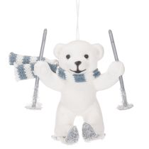 Product Polar Bear Skiing Hanging Ornaments with Scarf, 10cm, Set of 2, White and Blue-Grey, Indoor Decoration