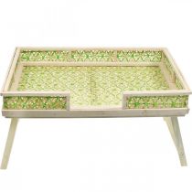 Product Bamboo bed tray, foldable serving tray, wooden tray with wicker pattern in green and natural colors 51.5×37cm