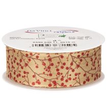 Product Decorative Fabric Ribbon with Glitter Red Berries 40mm x 15m