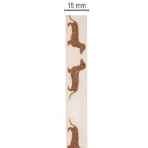 Product Decorative Ribbon with Dachshund Motif, 15mm x 18m, Cream and Brown, 100% Polyester
