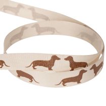 Product Decorative Ribbon with Dachshund Motif, 15mm x 18m, Cream and Brown, 100% Polyester