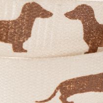 Product Decorative Ribbon with Dachshund Motif, 15mm x 18m, Cream and Brown, 100% Polyester