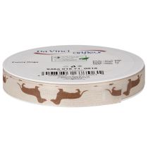 Product Decorative Ribbon with Dachshund Motif, 15mm x 18m, Cream and Brown, 100% Polyester