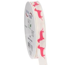 Product Dachshund Print Decorative Ribbon Polyester 15mm x 18m White Pink