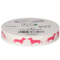 Product Dachshund Decorative Ribbon 15mm x 18m Polyester Pink on White for Indoor Use